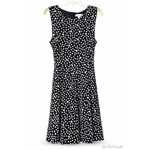 Christopher & Banks Polka Dot Midi Dress Sz 12 Black White Retro Chic Careerwear